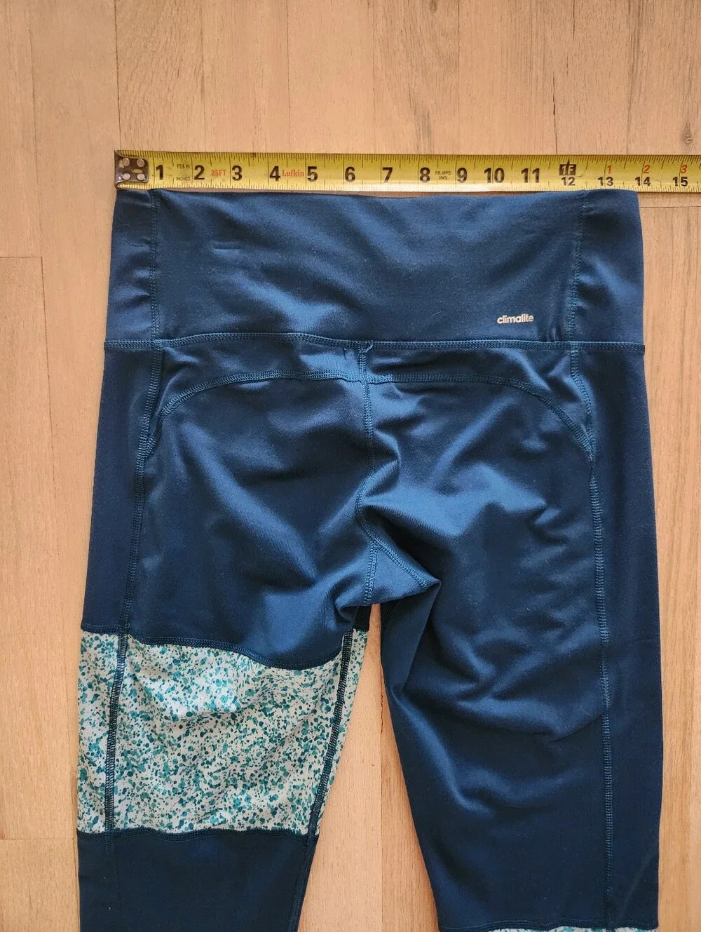 EUC Adidas Womens Climalite Capri Leggings Size M Blue Teal Speckled Colorblock